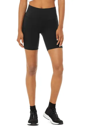 7" High-Waist Cargo Biker Short - Black