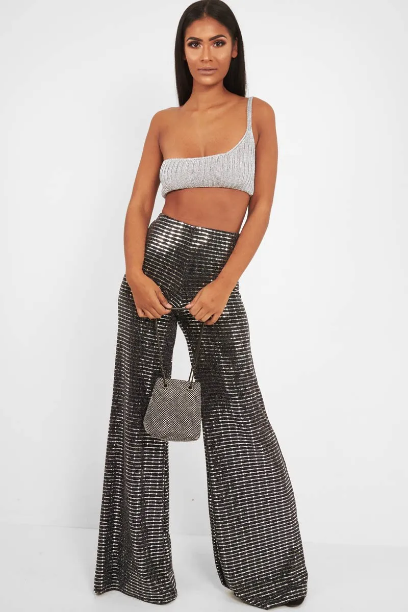 Black Glitter Wide Leg Trousers - Jalessa