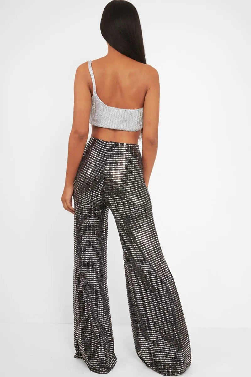 Black Glitter Wide Leg Trousers - Jalessa