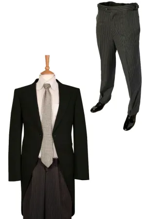 Black Herringbone Tailcoat & Pinstripe Trouser 2 Piece Suit - Ex Hire