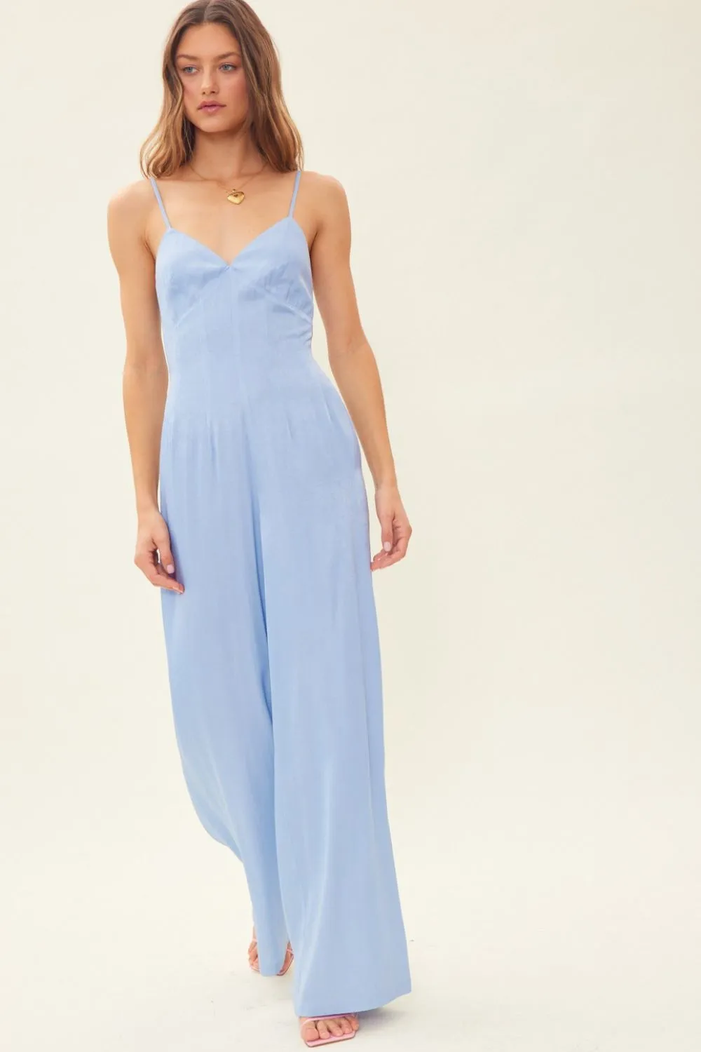 Drawstring Back Sleeveless Wide Leg Jumpsuit