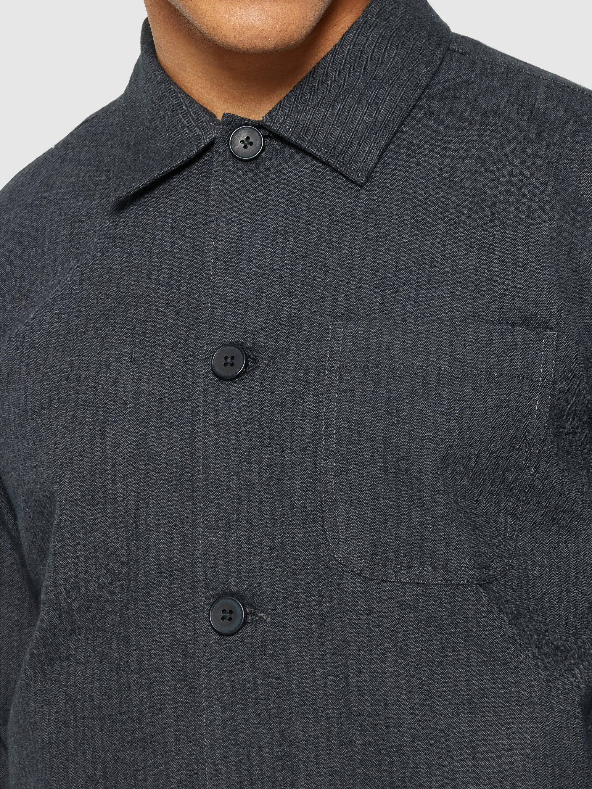 Flannel herringbone overshirt - GOTS/Vegan - Gray Pinstripe