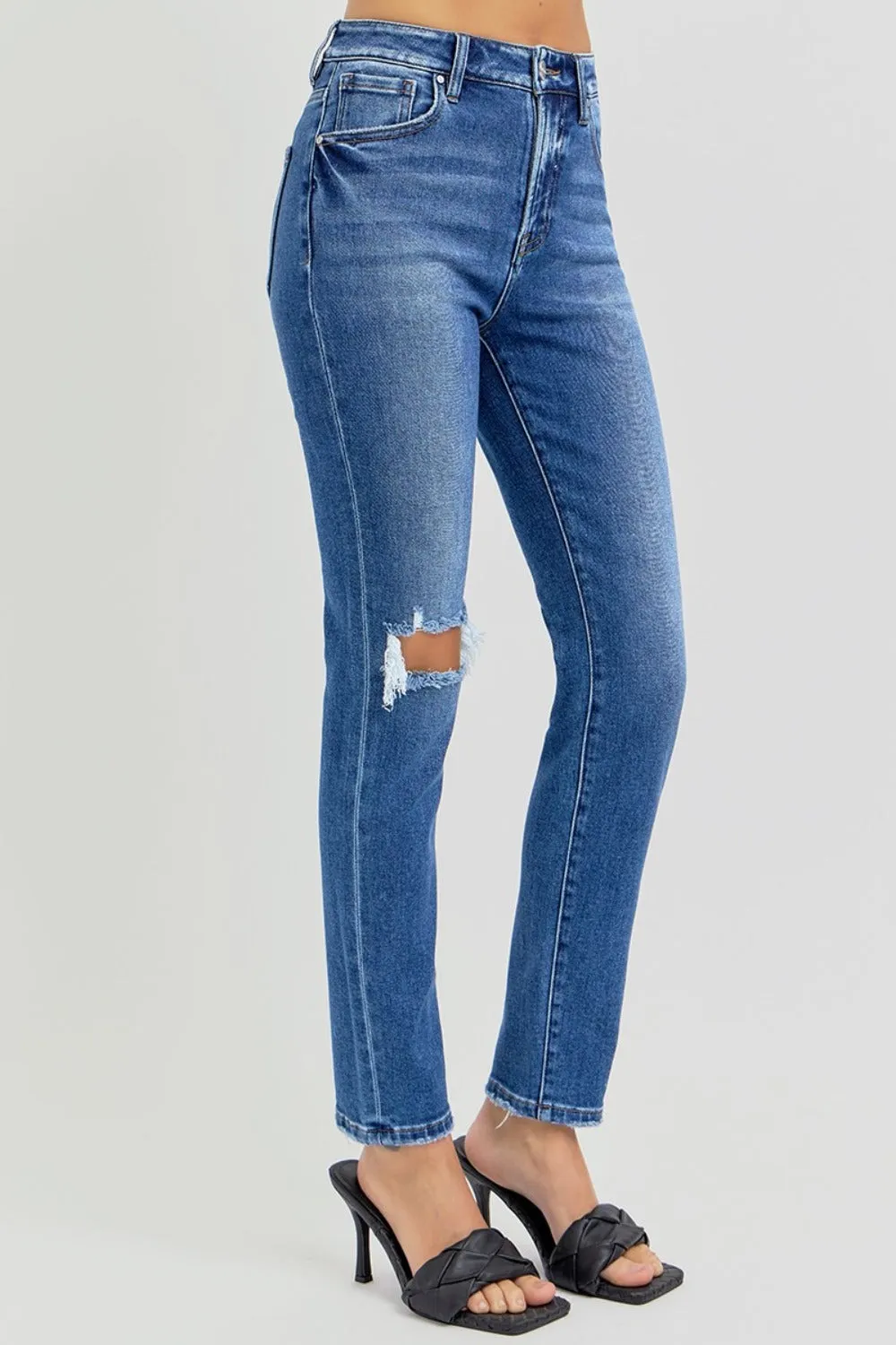 Full Size High Rise Ankle Skinny Knee Distressed Jeans