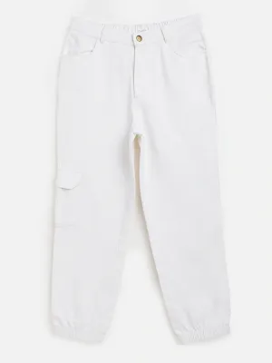 Girls White Twill Joggers