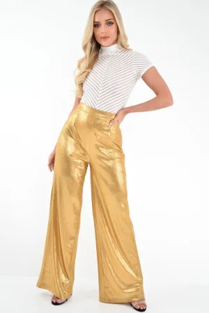 Gold Metallic High Waist Wide Leg Trousers - Lissette