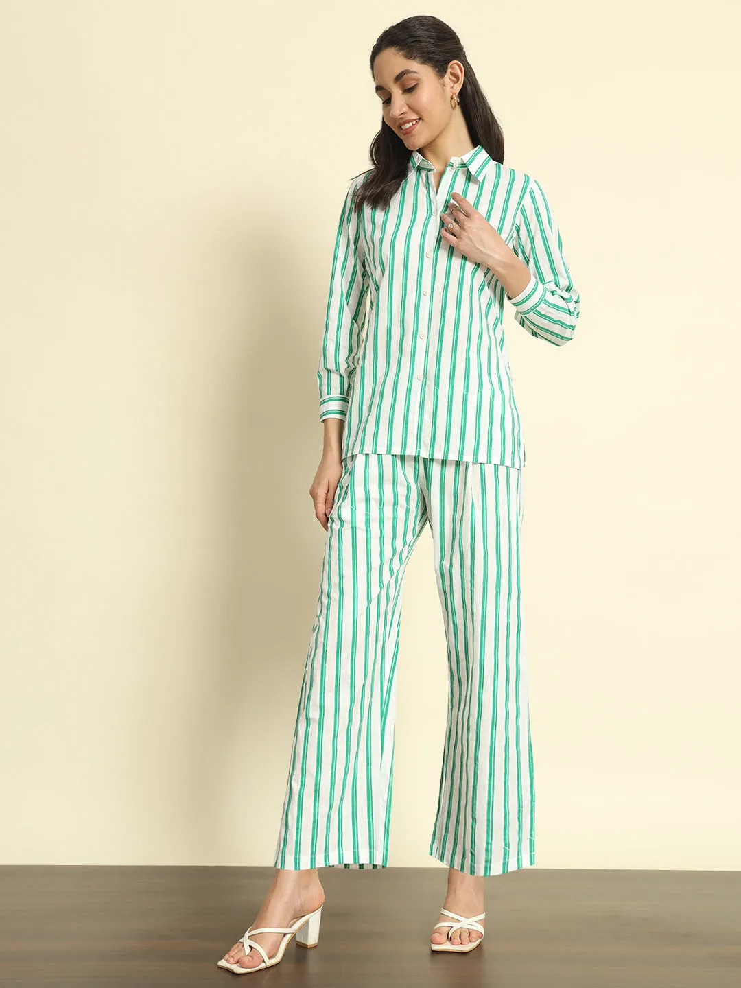 Green Striped Linen Co-ords