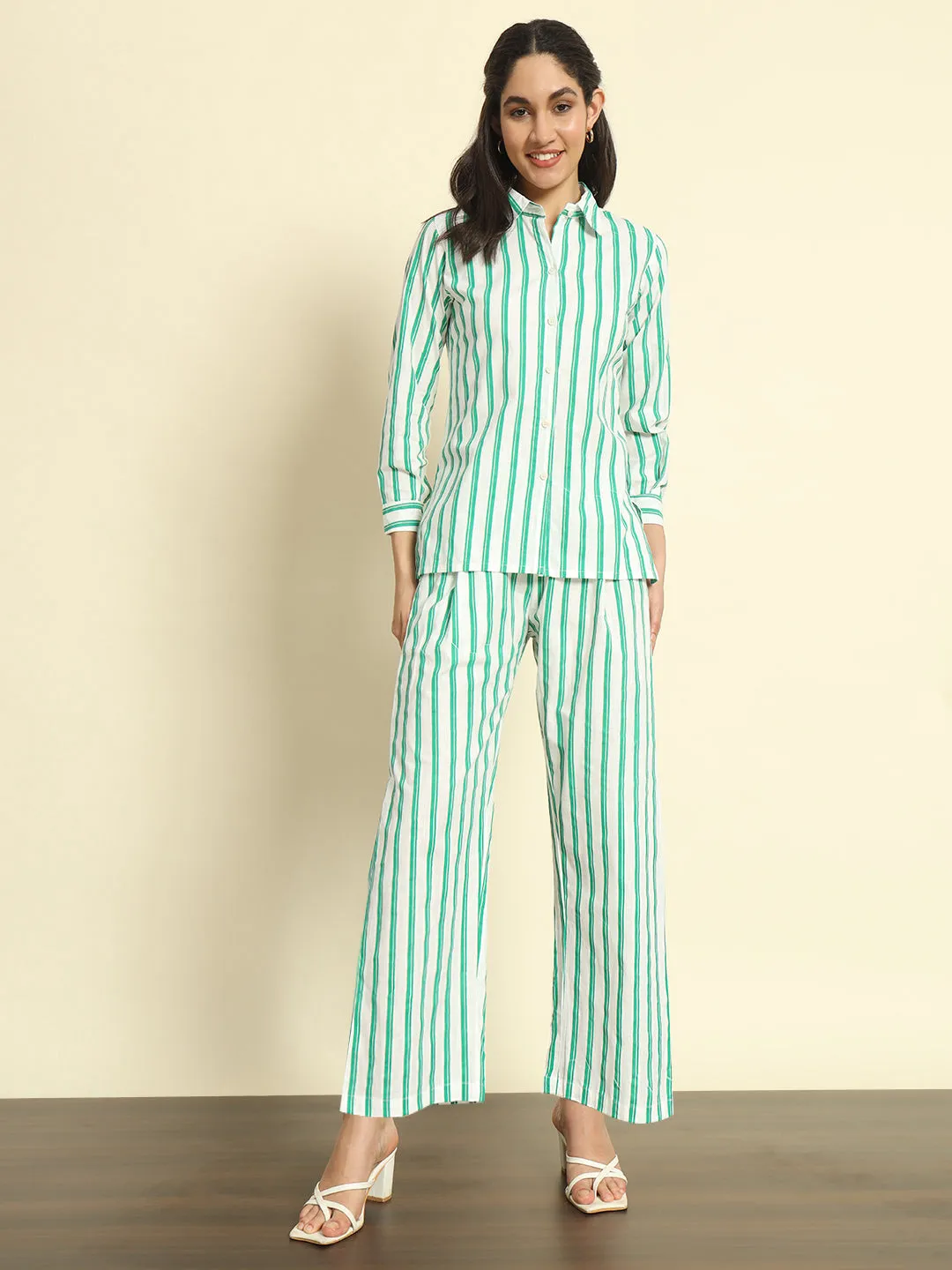 Green Striped Linen Co-ords