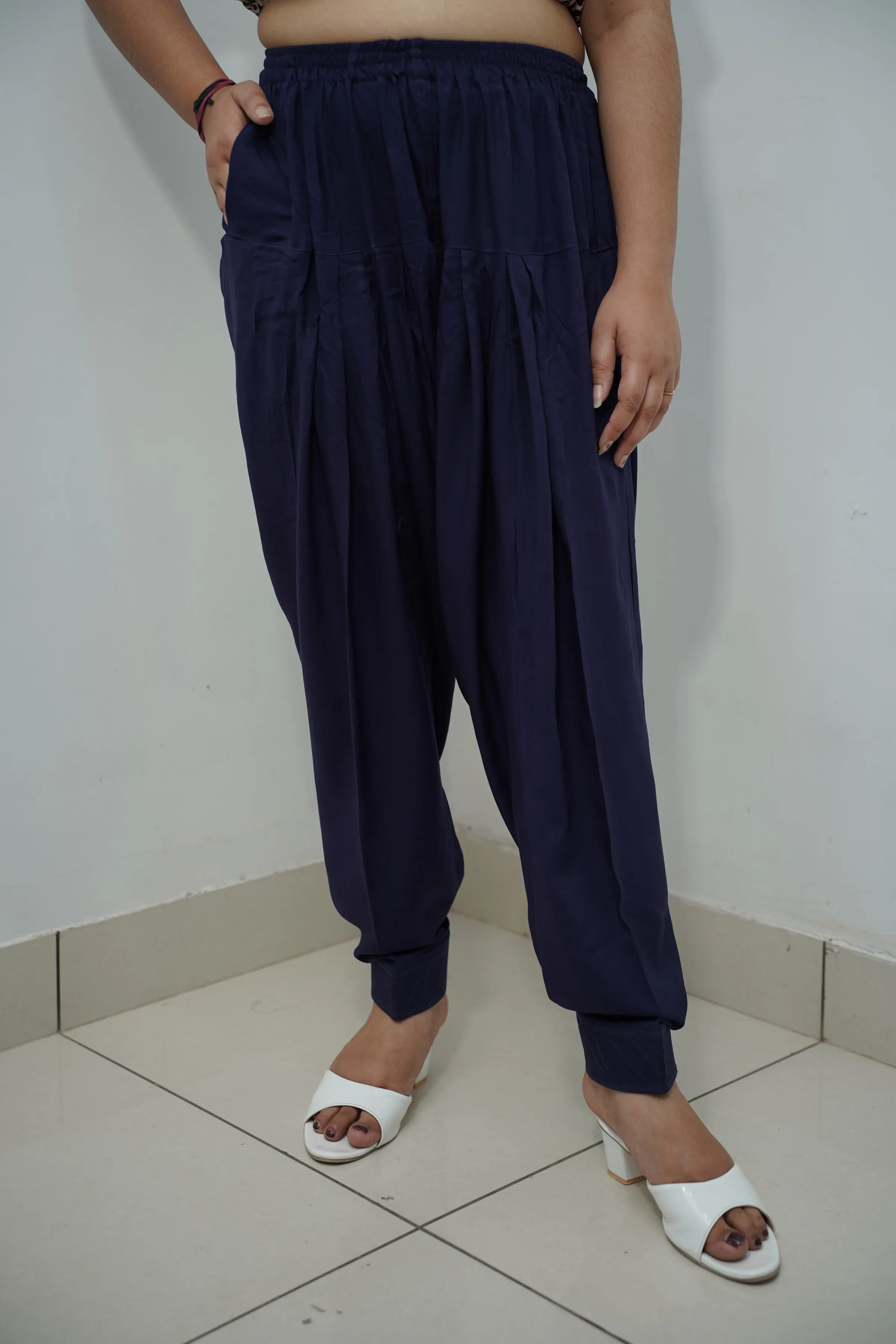 Navy Blue Pleated Rayon Salwar