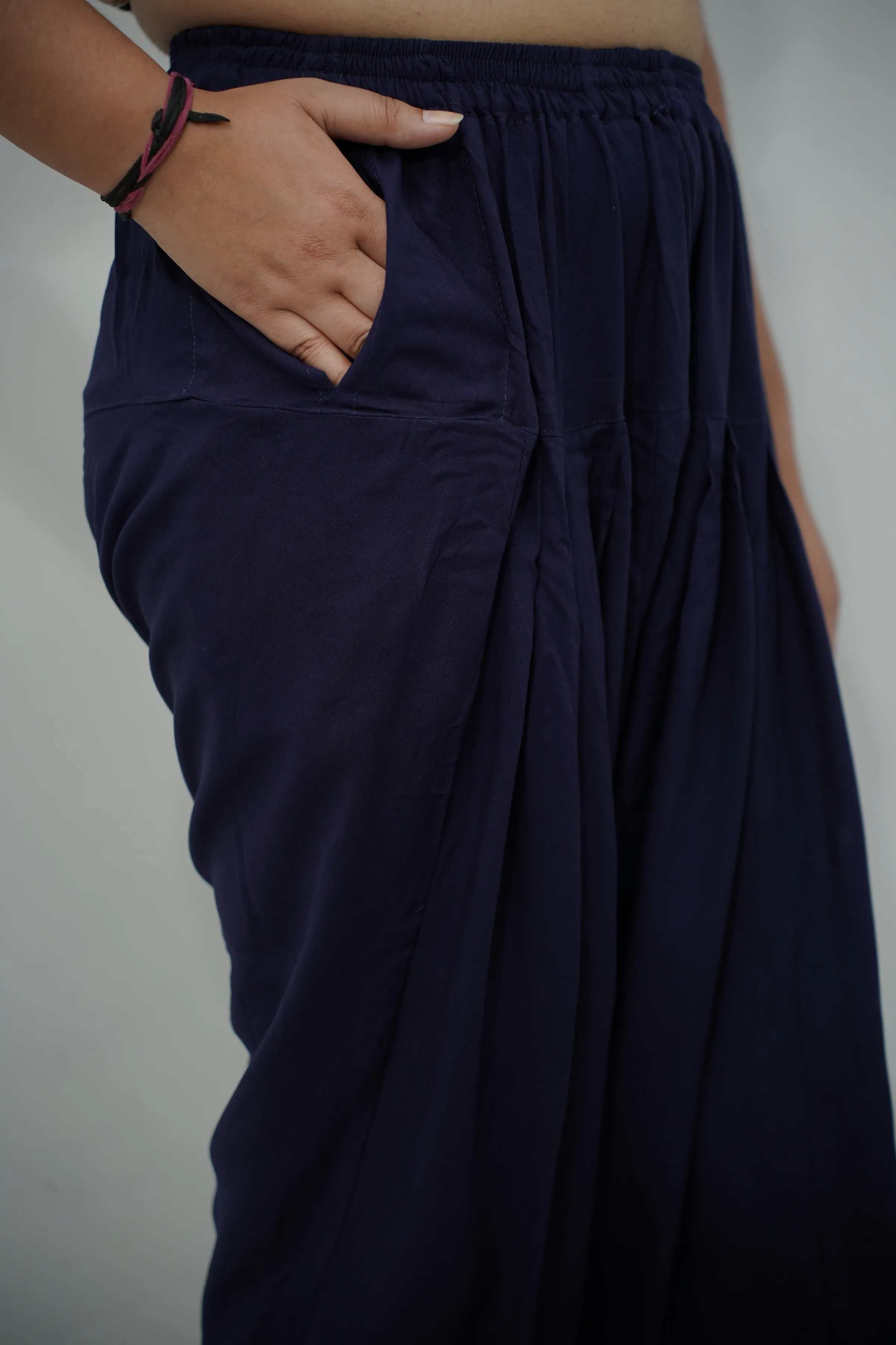 Navy Blue Pleated Rayon Salwar