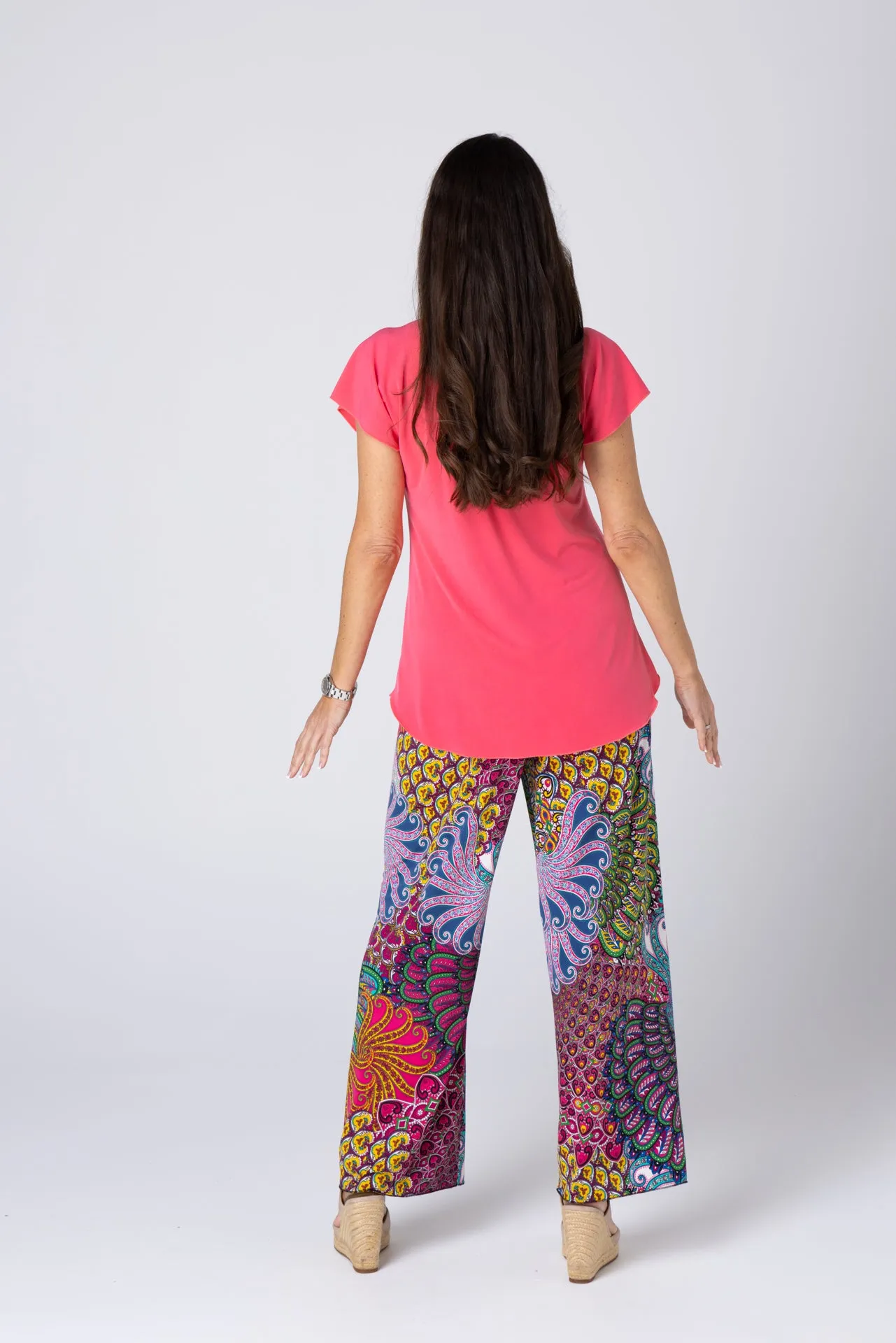 Peacock Wide Leg Jersey Palazzo Pants