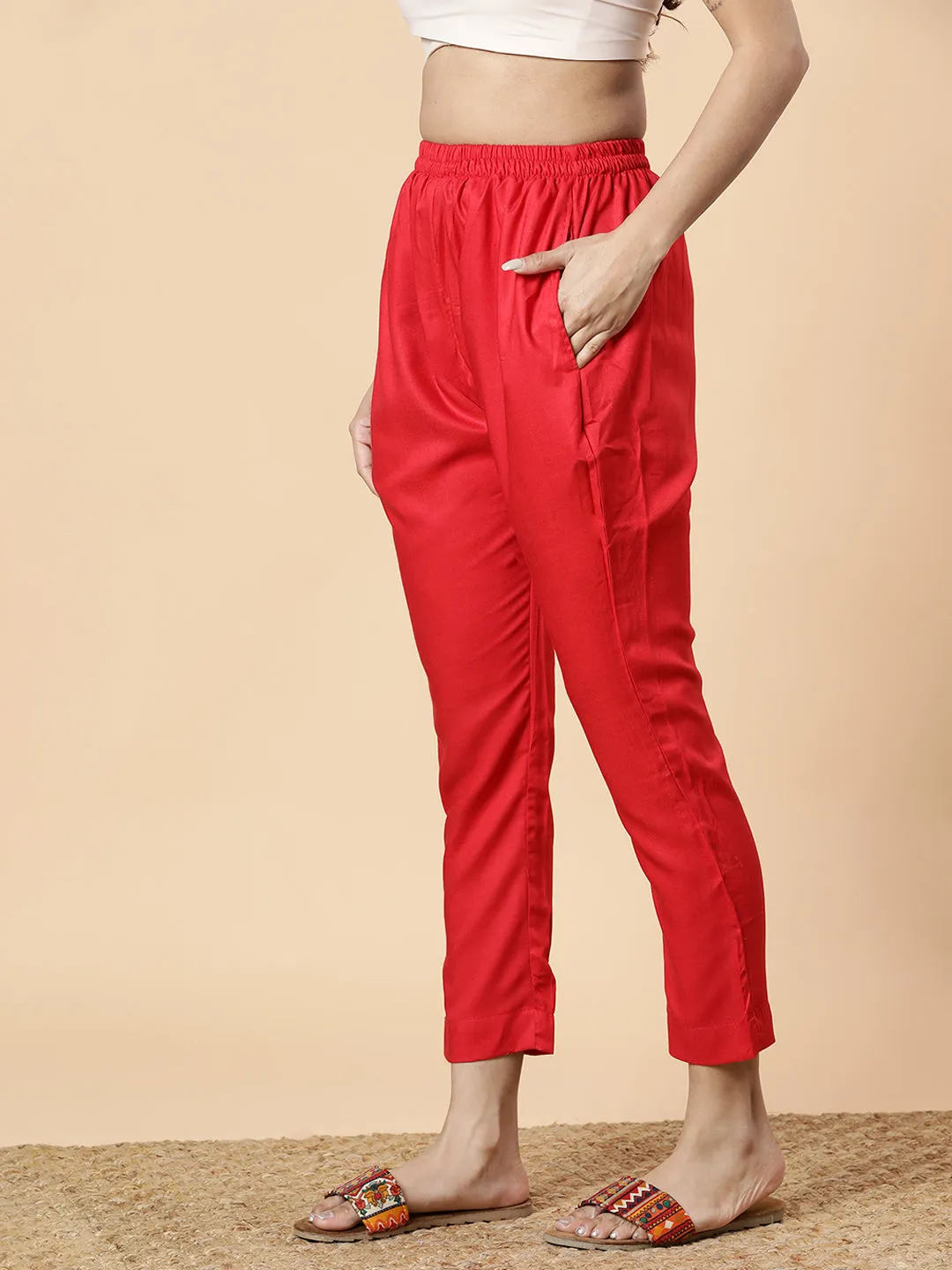 Red Rayon Pants