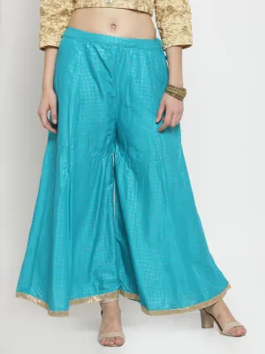 Women'S Turquoise Printed Rayon Wide Leg Palazzo